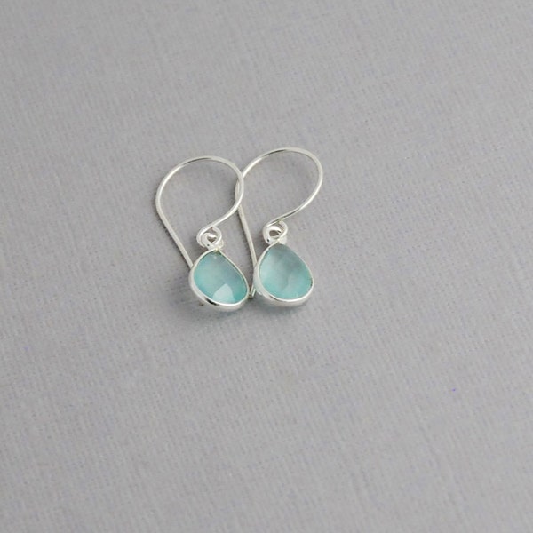 Chalcedony Earrings in Sterling silver or Gold fill- Tear Drop Chalcedony Silver drop Earrings