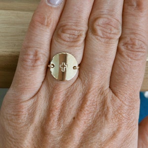 Cross Ring 14k Gold Filled Ring Sterling Silver Disc Ring I am His Jesus Ring Religious Ring