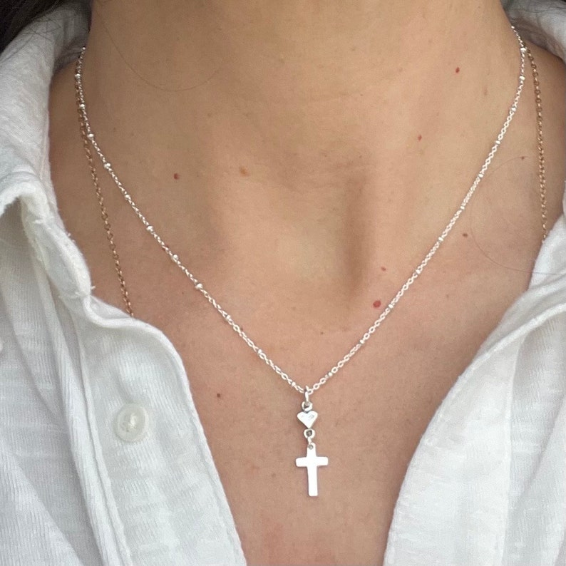 Cross necklace Gods love Jesus Necklace Heart cross necklace Sterling silver image 5