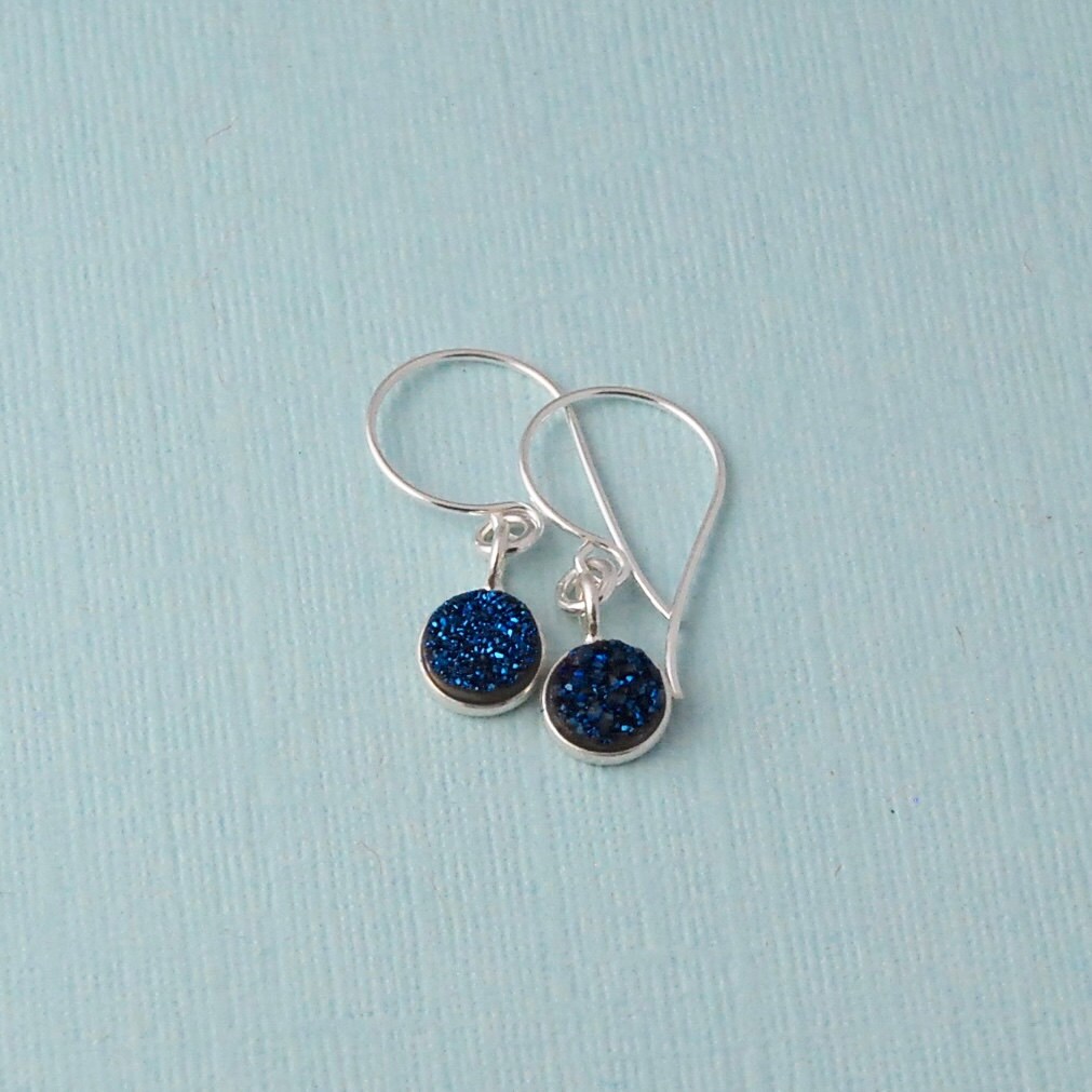 Blue Druzy Drop Earrings / Round Blue Druzy Earrings / Dangle | Etsy