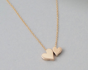 Double Heart Necklace, 14k gold fill, personalized Mother daughter necklace