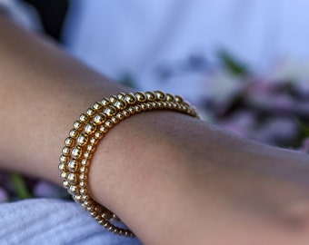 Layering Bracelets / 14k gold fill stretchy bracelets / gold ball bracelets