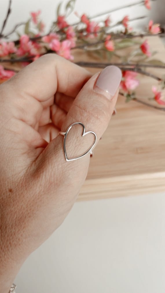 Sterling Silver Open Heart Ring: Statement Love Ring