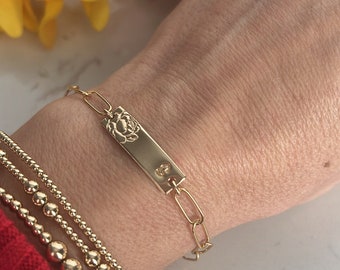 Birth flower initial bar bracelet / gold bar bracelet / custom