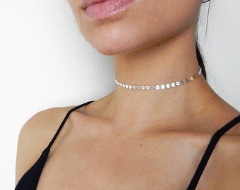 Sterling Silver choker Necklace / Sterling silver dot choker / choker necklace / layering necklace / coin choker / disc choker