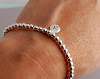 Initial Bracelet Sterling Silver Stretch bracelet Gold Filled Bracelet Gold Initial Charm Bracelet Initial Bracelet