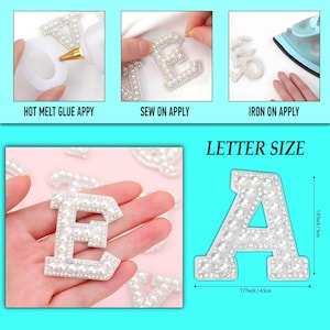 White Pearl Letter Patches | Personalized Rhinestone Patches | Pearl Letters, Alphabet Letter, Sew on, Glue on Pearl letter patch