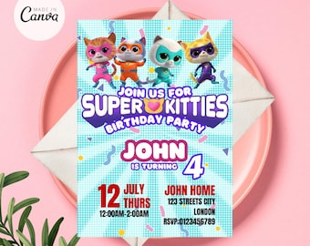 Super Kitties Invitation, Super Kitties Birthday Invitation, Super Kitties Party Theme Printable, Super Kitties Editable