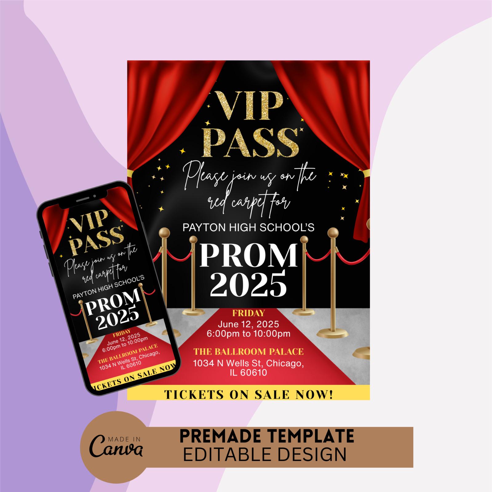 VIP Pass Prom Invitation, Red Carpet Prom Invitation, Hollywood Party ...