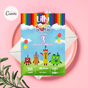 Numberblocks Einladung, Numberblocks Geburtstagseinladung, Numberblocks Party Theme, Numberblocks Invite