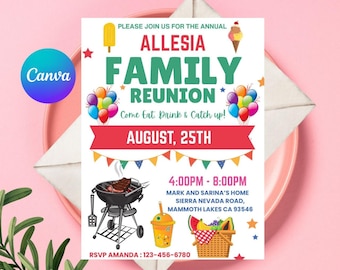 Family Reunion BBQ Invitation: Editable Canva Template (Digital Download)