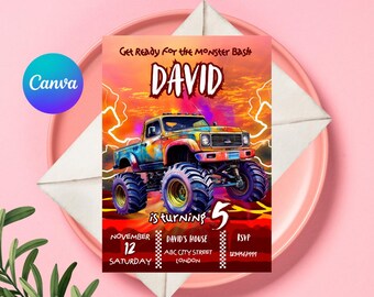 Invito di compleanno Monster Truck, invito Monster Truck per bambini, invito di compleanno per camion, invito digitale