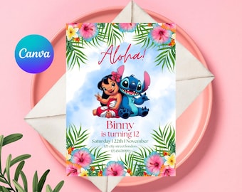 Invitación de cumpleaños de Stitch, invitación para fiesta de cumpleaños de Stitch, invitación para fiesta de cumpleaños de Stitch y Lilo, descarga instantánea