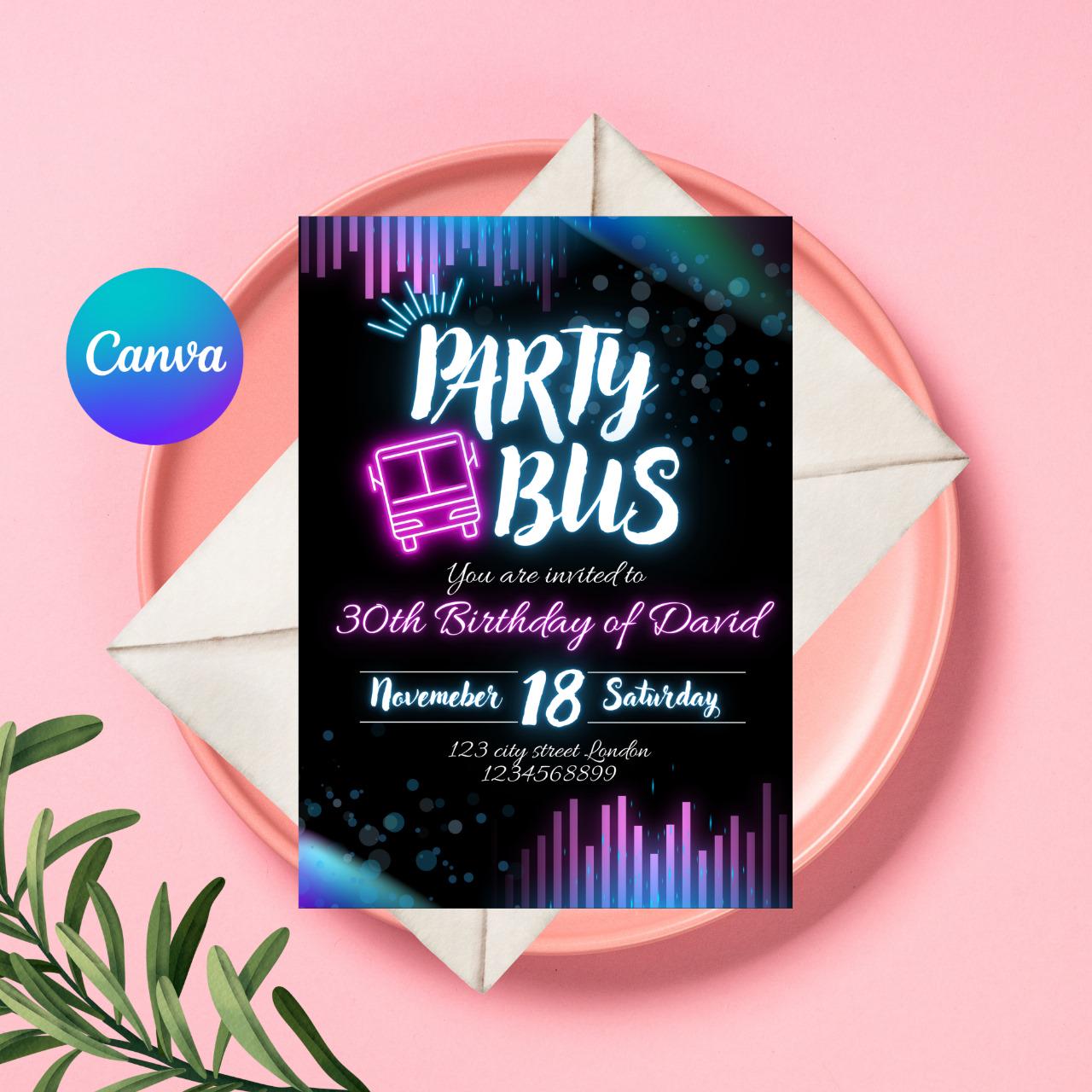 Party Bus Invitation, Birthday Party Bus Invite, Limo Girls Night Birthday Invitation, Party Bus Birthday Invitation, Bus Invitation