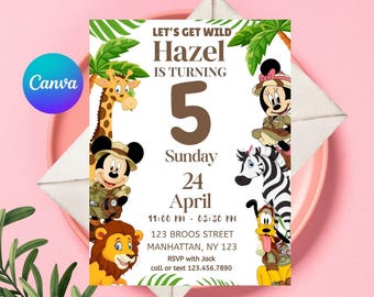 Mickey Safari Invitation: Editable Safari Kids Canva Template (Digital Download, 5x7 in