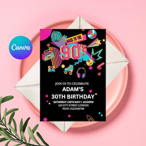 90s Party Invitation, 90&#39;s Party Invite, Back to the 90s, Throwback Party, 90s Theme Party Printable, 80s Party Invitation