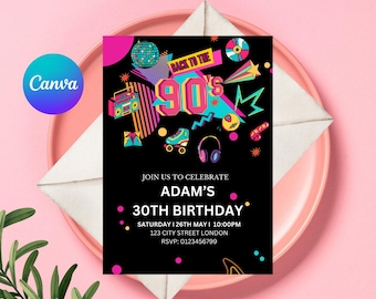 90s Party Invitation, 90's Party Invite, Back to the 90s, Throwback Party, 90s Theme Party Printable, 80s Party Invitation