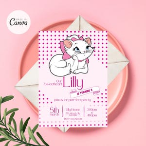 マリー・ザ・キャットの誕生日招待状、マリー・ザ・キャットの招待状、マリー・アリストキャッツの招待状、マリー・キティの誕生日招待状、マリーの印刷可能