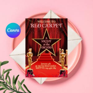 Faire-part tapis rouge, Faire-part de bal de finissants, Faire-part d'anniversaire tapis rouge, Invitation soirée VIP Pass Hollywood, Invitation thème Hollywood