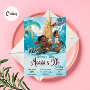 Faire-part d'anniversaire Moana, invitation d'anniversaire de bébé Moana, invitation à une fête à thème pour enfants, carte d'anniversaire Moana téléchargement immédiat