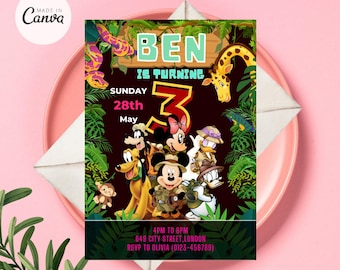 Mickey Safari Invitation, Safari Mickey Kids Invitation, Mickey Safari Party, Boy Safari Invitation, Mickey Safari Invite PDF