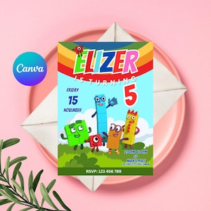 Numberblocks Invitation, Numberblocks Birthday Invitation, Numberblocks Party Theme, Numberblock Invite