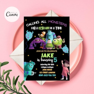 Monster Inc Einladung, Monster Inc Geburtstagseinladung, bearbeitbare Monster Inc Party einladen, Monster Inc Evite PDF
