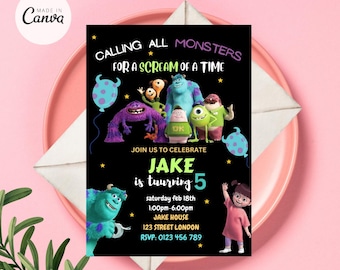 Monster Inc Invitation, Monster Inc Birthday Invitation, Editable Monster Inc Party Invite, Monster Inc Evite PDF