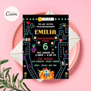 Arcade Party Invitation, Arcade Birthday Invitation, Video Game Party Invitation, Gaming Party Invite, Retro Arcade Birthday Invitation