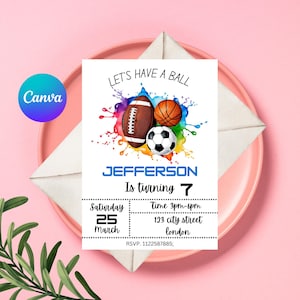 Sports Birthday Invitation, Sport Invitation, Basketball Football Soccer Invitation, Sports Theme Invite