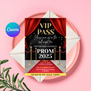 VIP Pass Abschlussball-Einladung, Roter Teppich-Abschlussball-Einladung, Hollywood-Party, Abschlussball-Eintrittskarte, Sweet 16 Abschlussball