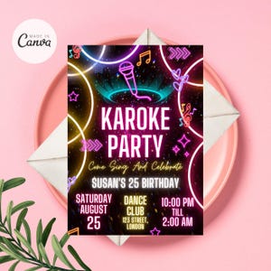 Convite de karaokê, convite musical, convite de aniversário de karaokê, convite para festa de karaokê, PDF para festa de aniversário musical, download instantâneo