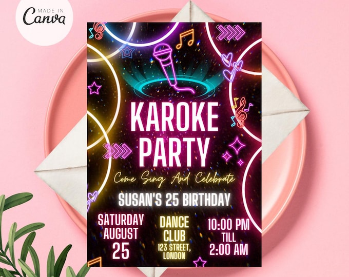 Karaoke Invitation, Music Invitation, Karaoke Birthday Invite, Karaoke Party Invite, Music Birthday Party PDF, Instant Download