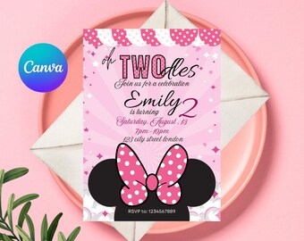 Oh Twodles Invitation, Minnie Mouse Invitation, Minnie Mouse Birthday Party, Minnie Girl Pink Invite
