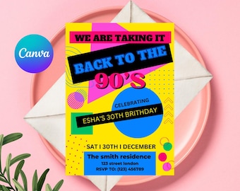 90s Party Invitation, 90's Party Invite, Back to the 90s, Throwback Party, 90s Theme Party Printable, 80s Party Invitation