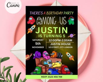 Among Us Invitation, Among Us Birthday Invitation, Editable Among Us Game Invite, Among Us Birthday Card Theme Editable