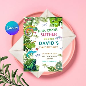 Editable Reptile Invitation, Reptile Birthday Party Invitation, Lizard Invite, Reptile Birthday Invite, Crocodile Snake Lizard Invitation