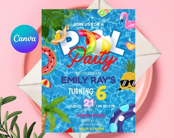 Editable Pool Party Invitation: Summer Birthday Evite (Digital File), End of School Invite