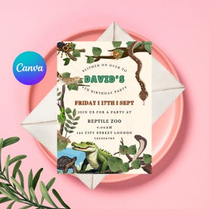 Editable Reptile Invitation, Reptile Birthday Party Invitation, Lizard Invite, Reptile Birthday Invite, Crocodile Snake Lizard Invitation