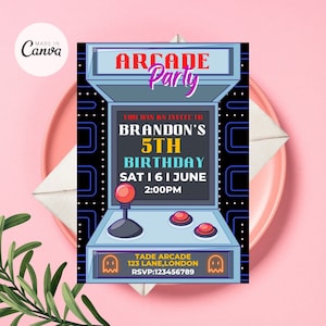 Arcade Party Invitation, Arcade Birthday Invitation, Video Game Party Invitation, Gaming Party Invite, Retro Arcade Birthday Invitation