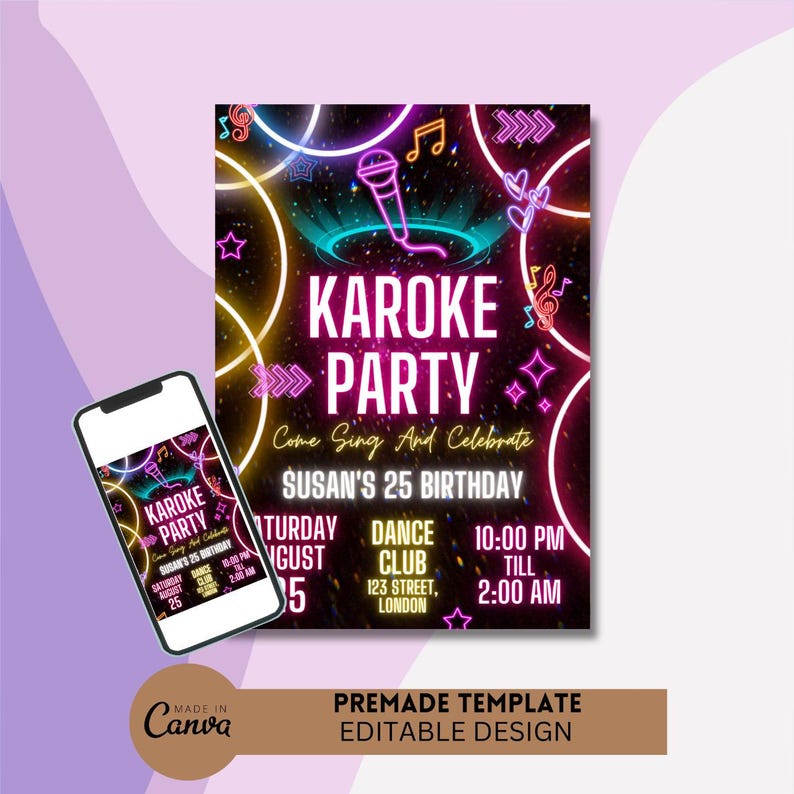 Karaoke Invitation, Music Invitation, Karaoke Birthday Invite, Karaoke Party Invite, Music ...