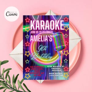 Karaoke-uitnodiging, muziekuitnodiging, karaoke-verjaardagsuitnodiging, karaoke-feestuitnodiging, muziekverjaardagsfeestje pdf, direct downloaden