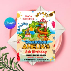 Waterpark Party Invitation: Editable Waterslide Pool Invite (Digital File, 5x7), Splish Splash Bash