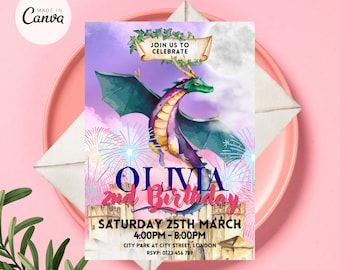 Dragon Birthday Invitation, Medieval Birthday Invitation, Dragon Fire Birthday Party, Dragon Theme Birthday Instant Download