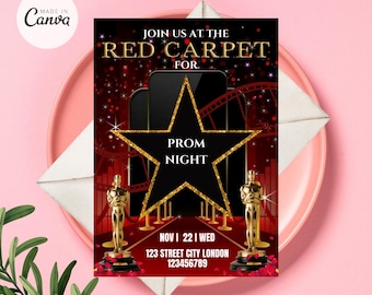 Red Carpet Invitation, Prom Invitation, Red Carpet Birthday Invitation, Hollywood VIP Pass Party Invite, Hollywood Theme Invite