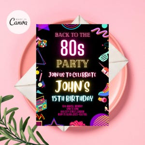 Faire-part de fête des années 80, retour dans les années 80, fête des années 80, invitation à thème des années 80, faire-part d'anniversaire