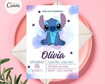 Invitación de cumpleaños de Stitch, invitación para fiesta de cumpleaños de Stitch, invitación para fiesta de cumpleaños de Stitch y Lilo, descarga instantánea