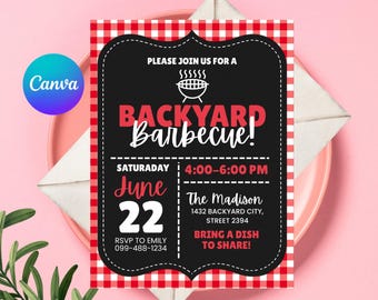 Backyard BBQ Invitation: Grill & Chill Cookout Invite (Digital File, Canva Template)