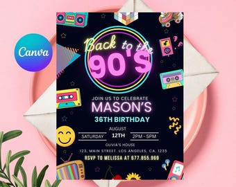 90s Theme Party Invitation: Retro Printable Invite (Digital File), 80's Throwback party