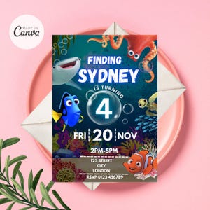 Findet Dorie Einladung, digitale Findet Nemo einladen, Dory-Geburtstagseinladung, findet Dory-Geburtstagsparty, Nemo Geburtstag